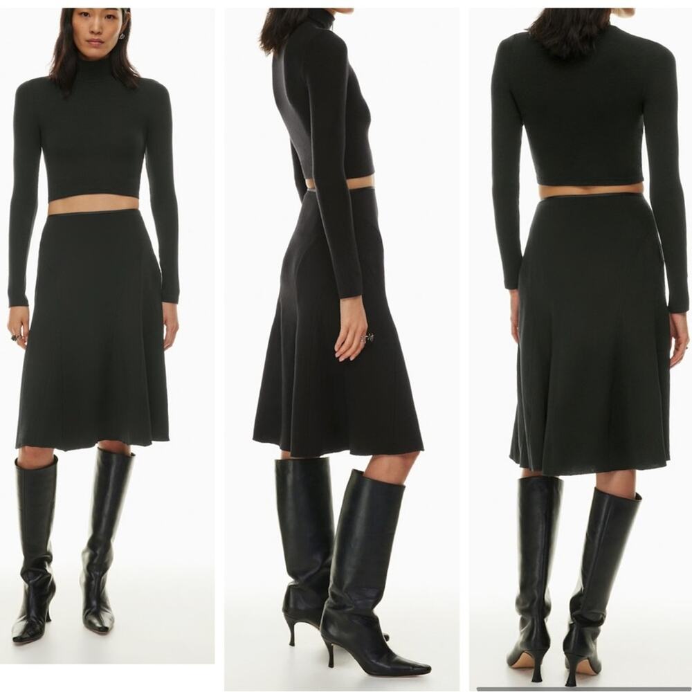 Aritzia Wilfred Reyna High Rise Crepe Midi Skirt Flared Zipper Black Size 0